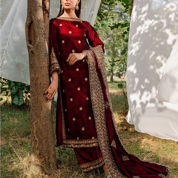 BNWT Velvet 3 Piece Bridal Pakistani Suit - Picture 13 of 14